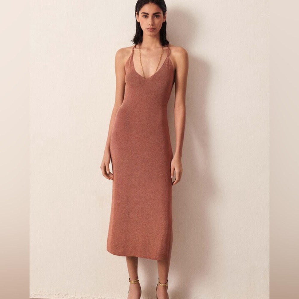 ba&sh Women’s Pupi Dress Copper Bronze Metallic Knit Midi Dress Size 1 / Small